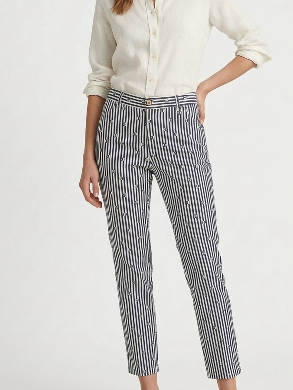 Anthropologie The Essential Slim Trousers Blue Stripe Floral 4P Modern Prep